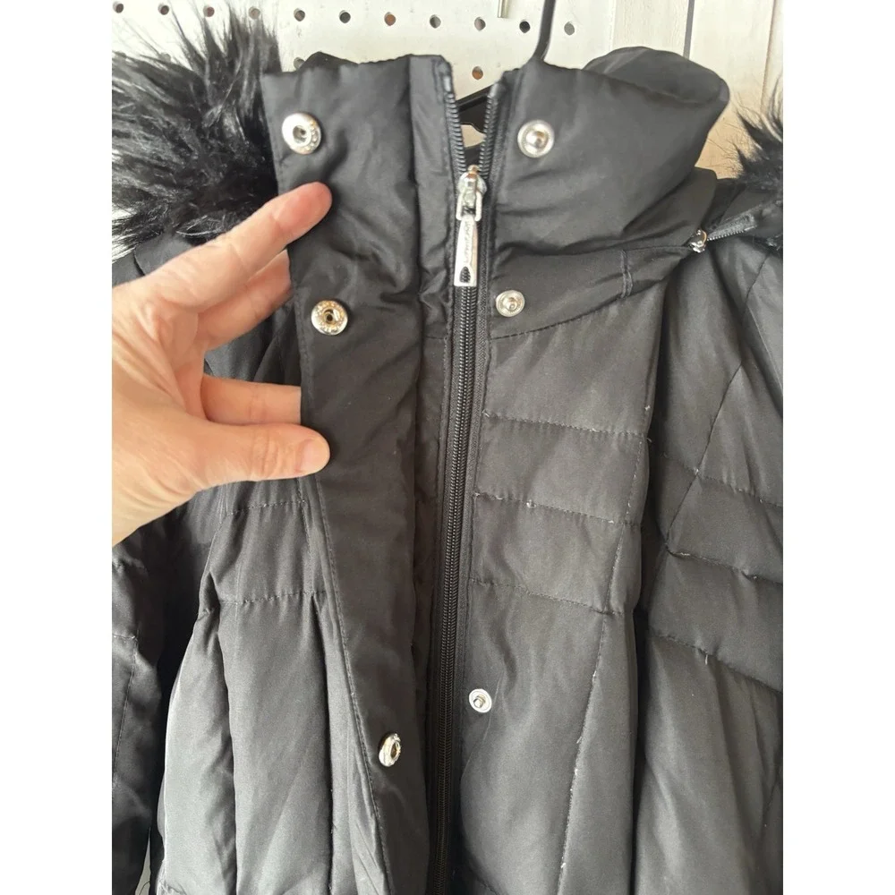 Calvin Klein Puffer Jacket Women's Small Black Duck Down Coat Parka Fur Hood Zip